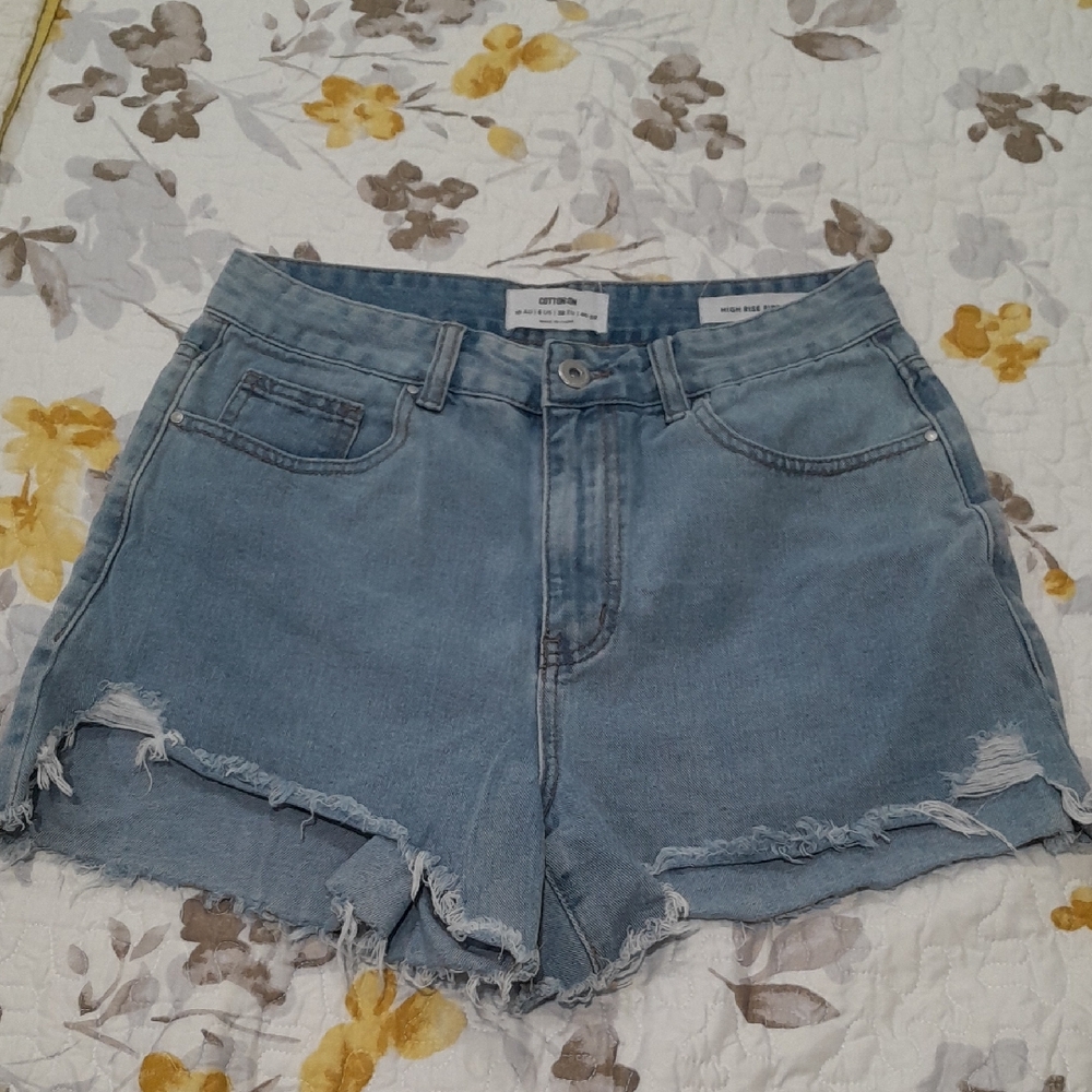 Cotton On Light Blue Distressed Jean Shorts